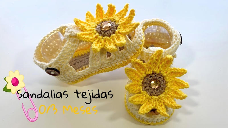 Sandalias de Girasol para bebe a crochet, 0, 3 meses, Paso a paso, Crochet baby sandalas 0, 3