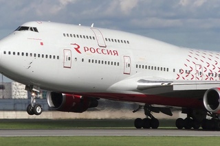 Rossiya Airlines Boeing 747-400 windy but smooth landing at St. Petersburg airport Pulkovo