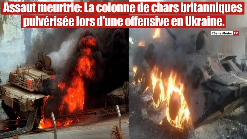 Un convoi militaire de Char britannique réduit en cendres en