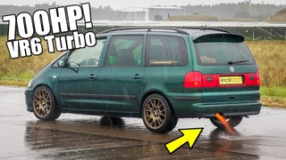 700HP VW Sharan VR6 Turbo Shooting Flames!  Rev's & Dragrace vs 510HP Golf mk3 VR6 Turbo
