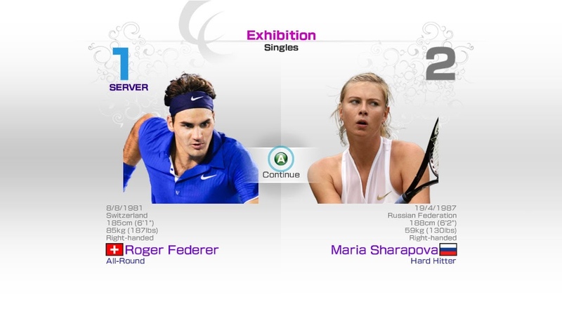Virtua Tennis 4, Sega, Roger Federer, vs, Maria Sharapova, Rafael Nadal, Roger Federer, Andy