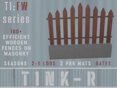 T1:FW:CGR+SP+BR+O: Full-width brown spikes on gravel concrete support (wooden fence)