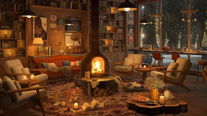 Cozy Winter Bookstore Cafe Atmosphere Smooth Instrumental Jazz Music for Sleep, Relax,
